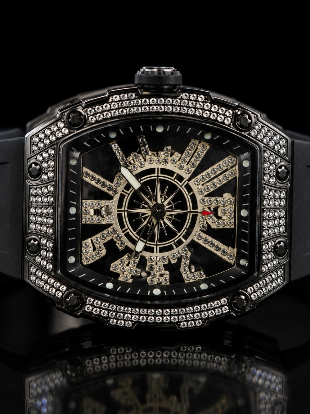 Men's Black and Gold Crystal Accent Watch - Luxury Style
